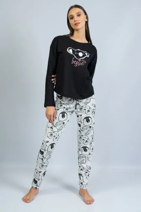 Pijamale damă cu lungi, imprimeu Bestie