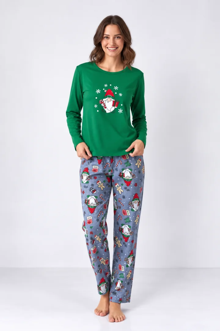 Pijama damă de Crăciun cu mânecă lungă și pantaloni lungi