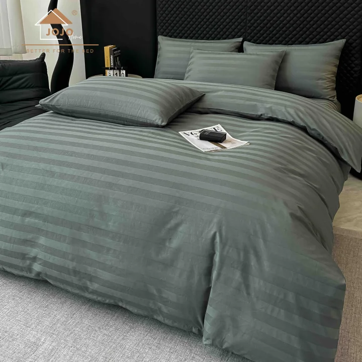 Lenjerie de Pat 100% Bumbac Damasc Deluxe, 6 Piese, Cearșaf cu Elastic 180x200 cm, Husă Pilotă 200x230 cm