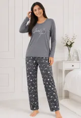 Pijama de dama gri cu maneca lunga si pantaloni gri lungi