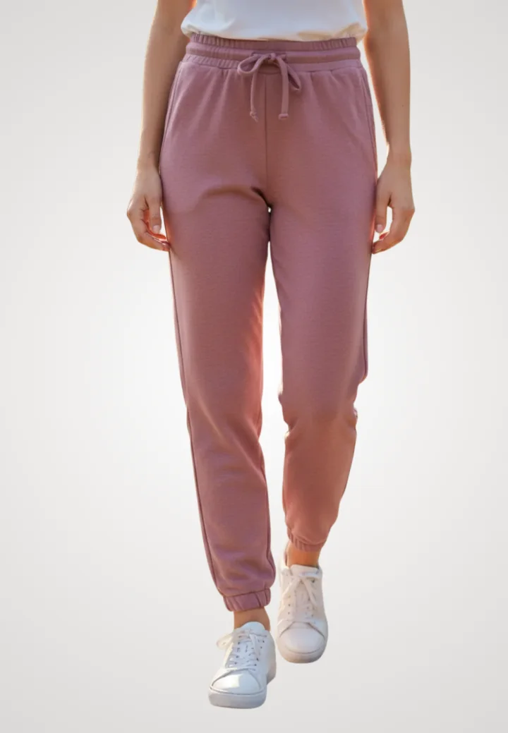 Pantaloni de trening damă din bumbac, culoare roz închis