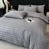 Lenjerie de Pat 100% Bumbac Damasc Deluxe, 6 Piese, Cearșaf cu Elastic 180x200 cm, Husă Pilotă 200x230 cm