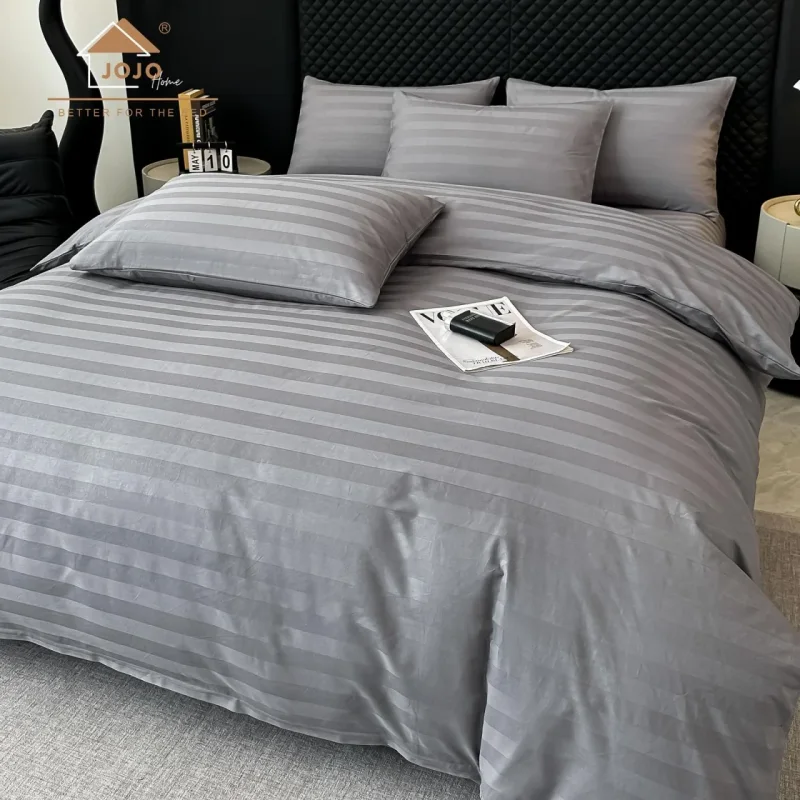 Lenjerie de Pat 100% Bumbac Damasc Deluxe, 6 Piese, Cearșaf cu Elastic 180x200 cm, Husă Pilotă 200x230 cm