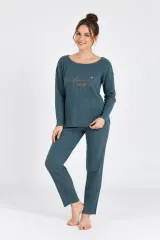 Pijama damă Big Size albastră „Love” din bumbac