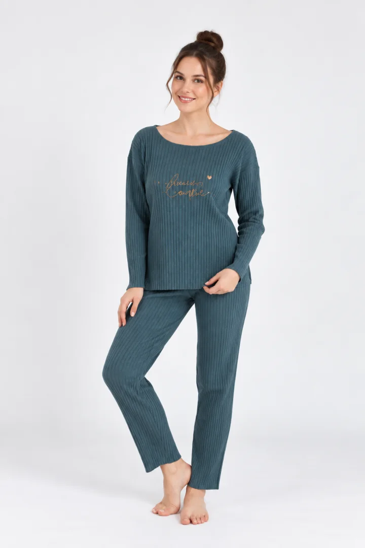 Pijama damă Big Size albastră „Love” din bumbac