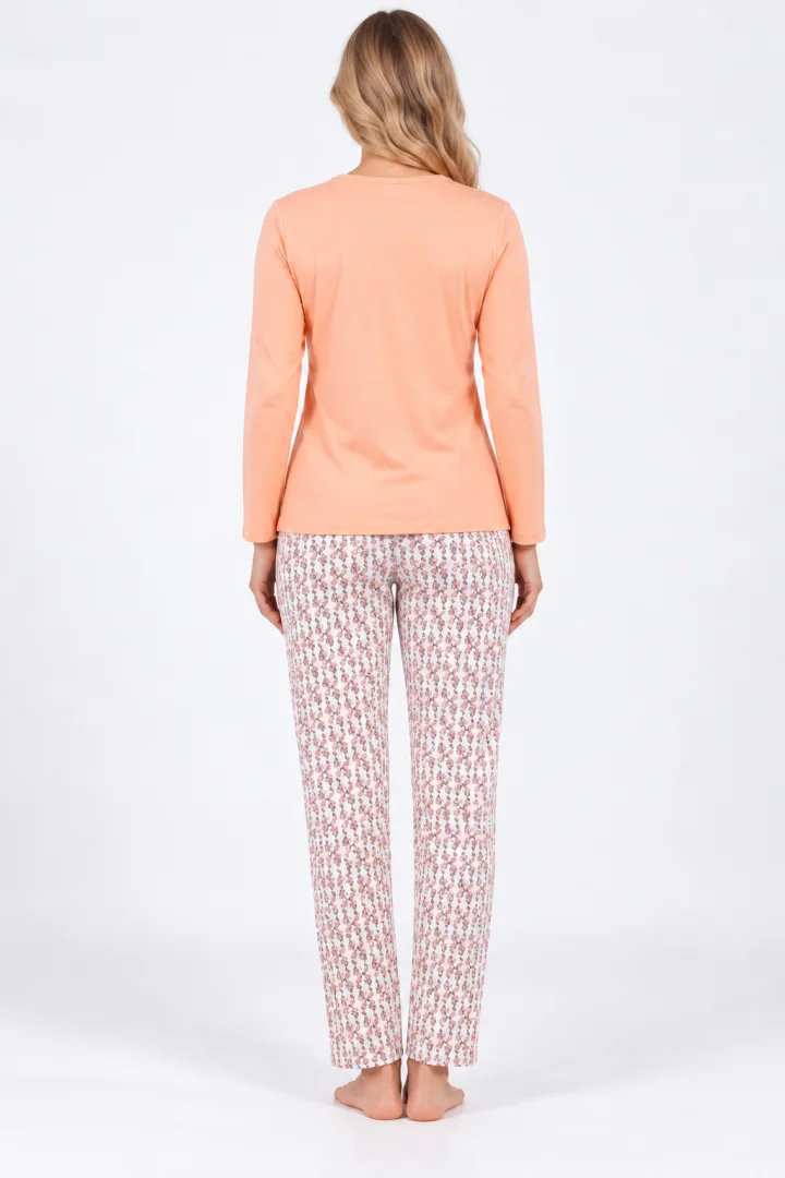 Pijama damă cu mânecă lungă și pantaloni lungi cu imprimeu