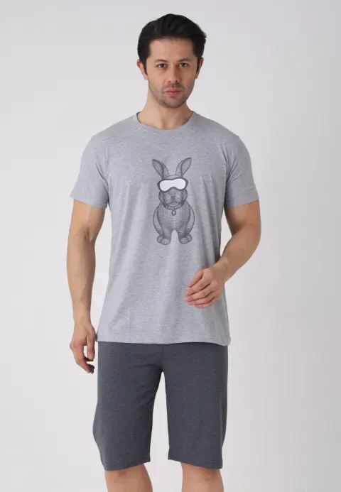 Pijama bărbați Paște, Gri – tricou și pantaloni 3/4