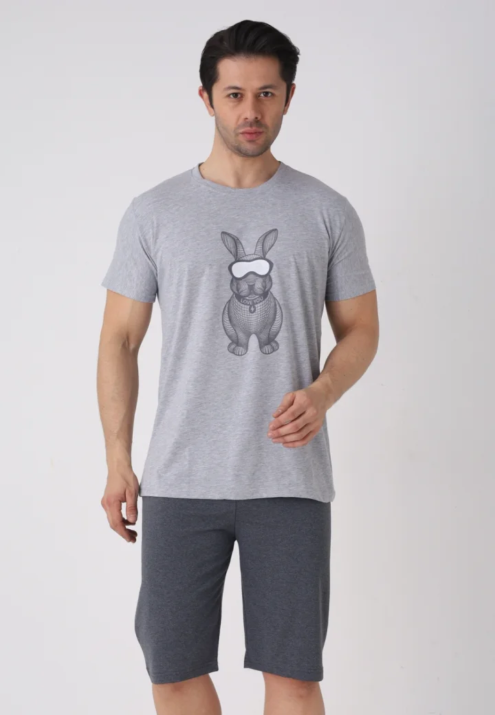 Pijama bărbați Paște, Gri – tricou și pantaloni 3/4