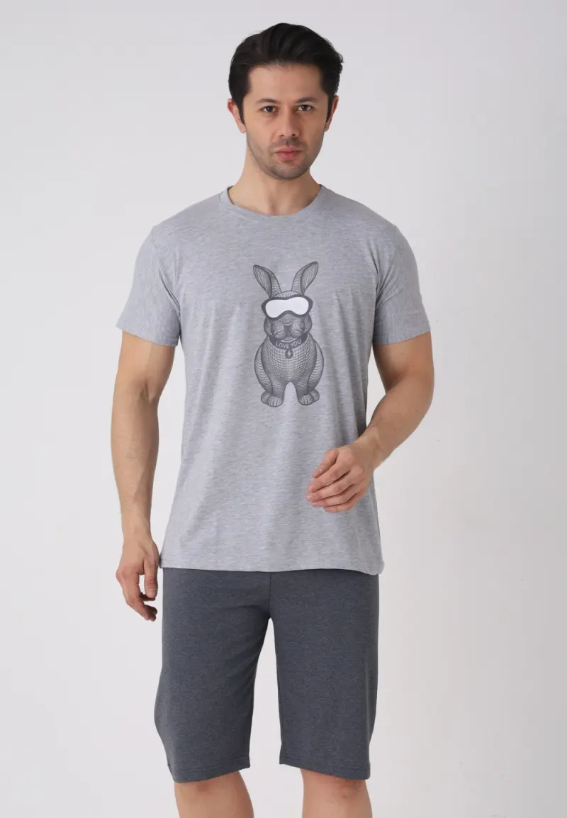 Pijama bărbați Paște, Gri – tricou și pantaloni 3/4