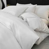 Lenjerie de Pat 100% Bumbac Damasc Deluxe, 6 Piese, Cearșaf cu Elastic 180x200 cm, Husă Pilotă 200x230 cm