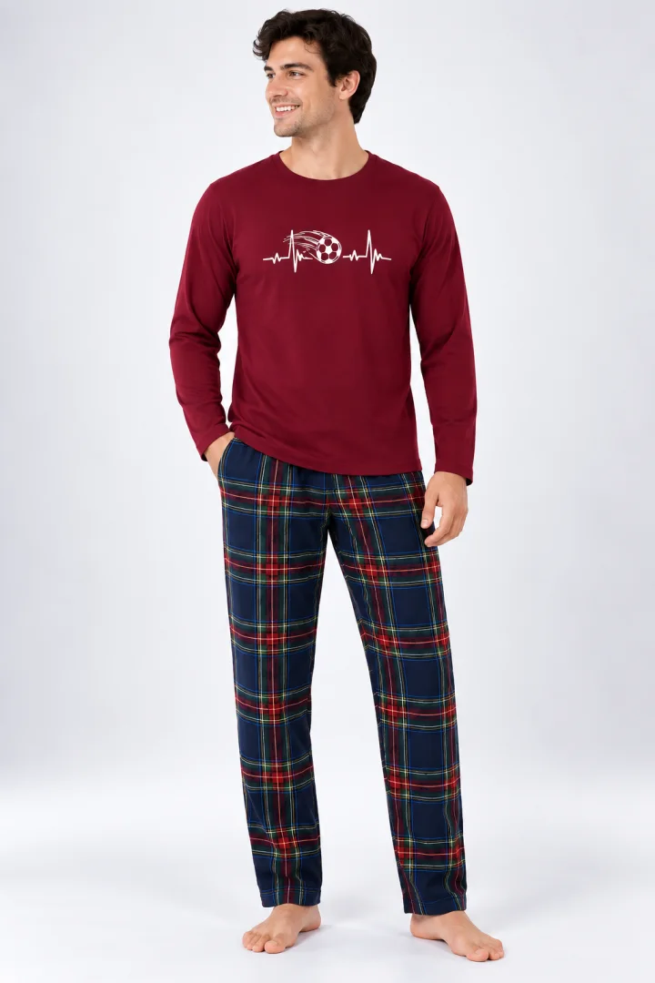 Pijama barbat bordo cu carouri mari