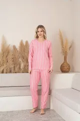 Pijama Damă Roz cu Dungi Albe