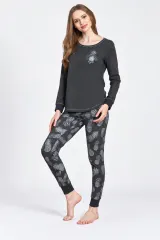 Pijamale damă cu mânecă și pantaloni lungi, imprimeu Ananas