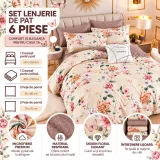 Set Lenjerie de Pat Dublu din Microfibră Premium, 6 Piese, Cearșaf 245x250 cm
