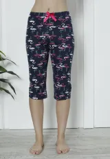 Pantaloni pijama damă 3/4, bleumarin, imprimeu flamingo