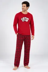 Pijama barbat rosu cu carouri rosi