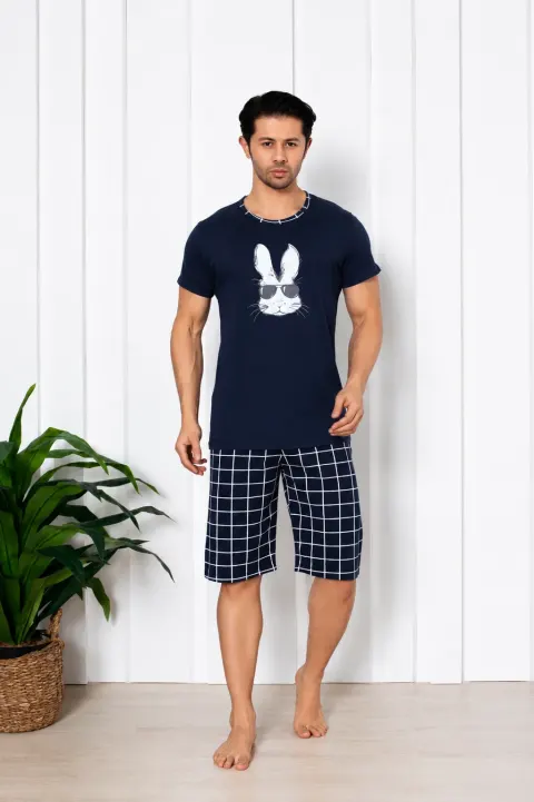 Pijama bărbat 3/4, imprimeu iepure cu ochelari, blumarin