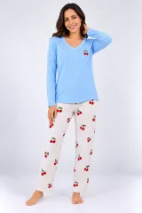 Pijama de dama blue cu maneca lunga si pantaloni lungi