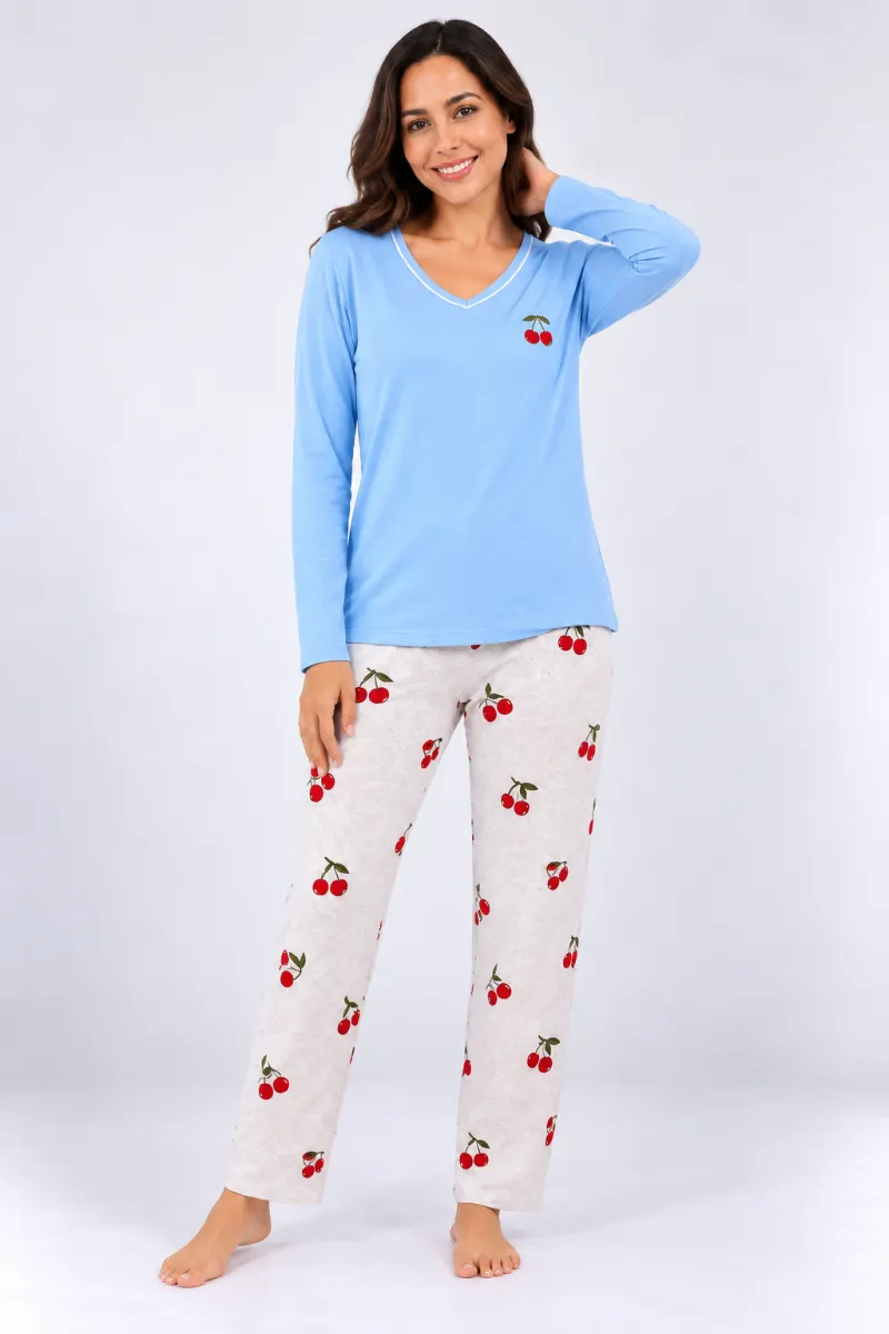 Pijama de dama blue cu maneca lunga si pantaloni lungi