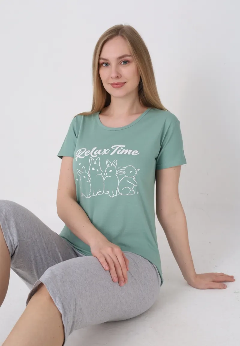 Pijama damă cu model de Paște, verde