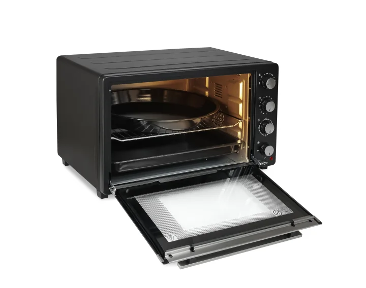 Cuptor Electric 80L, 2500W, cu Convecție și Ventilator, Temperatură Reglabilă până la 250°C, Timer 90 Minute, Geam Dublu