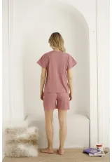 Pijama damă, maneca scurta si pantaloni scurti, culoare roz imprimeu ,,Love''