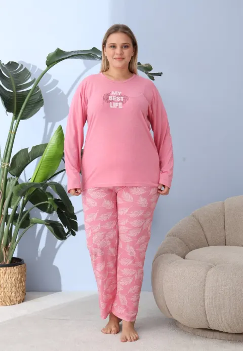 Pijama damă Big Size roz închisă „My Best Life”