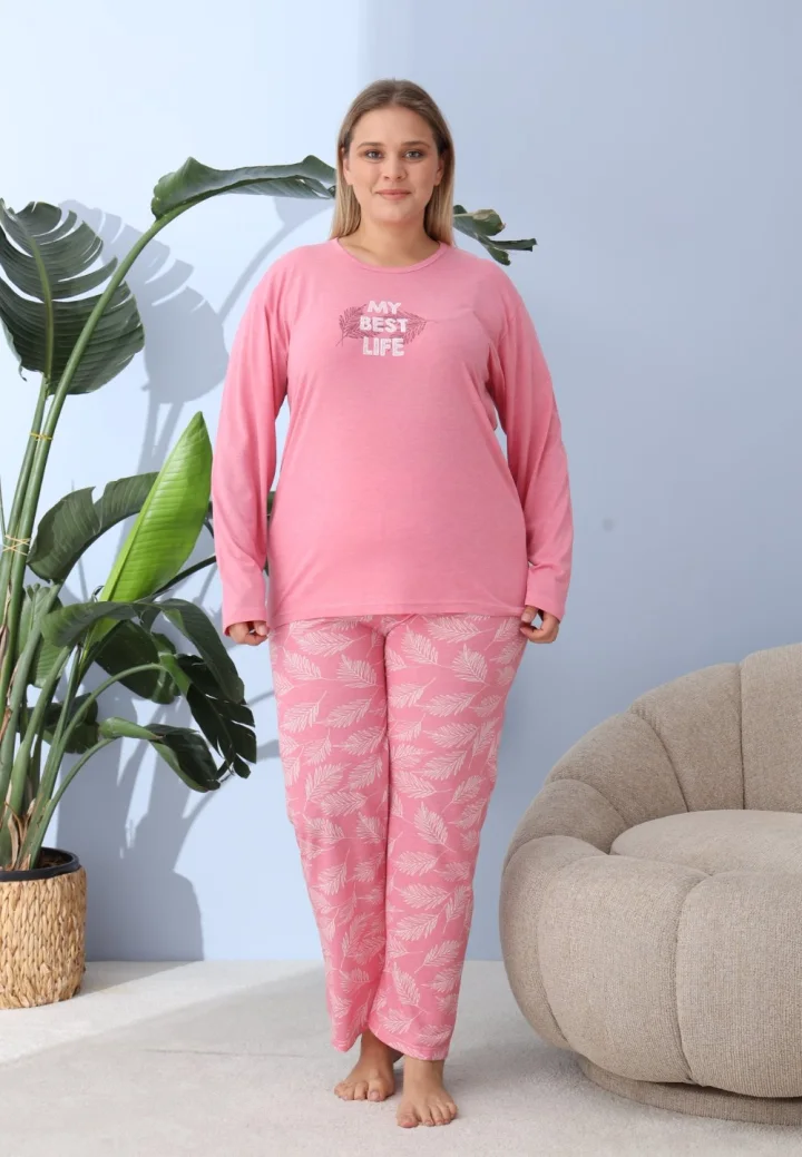 Pijama damă Big Size roz închisă „My Best Life”