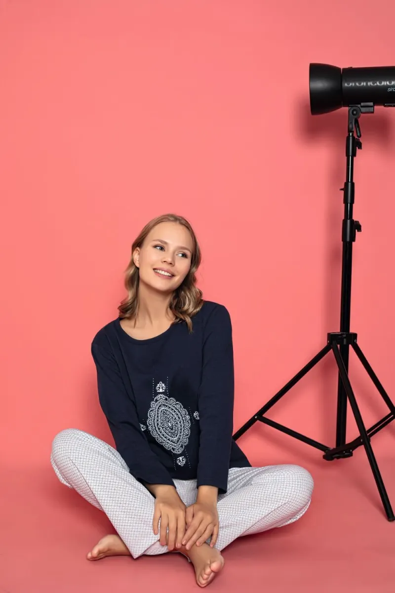 Pijama damă vătuită cu mânecă lungă și pantaloni lungi