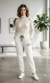 Pantaloni de trening damă albi cu imprimeu "Feeling