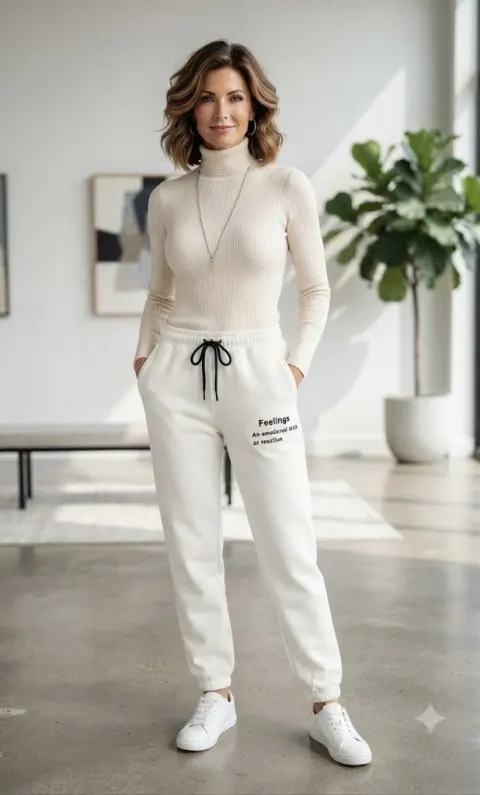 Pantaloni de trening damă albi cu imprimeu "Feeling