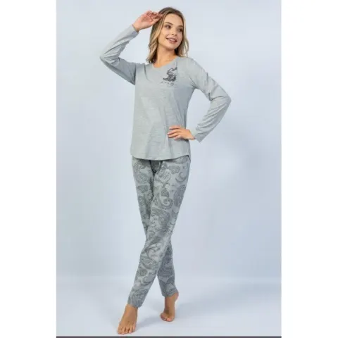 Pijamale damă cu  imprimeu Beauty, gri