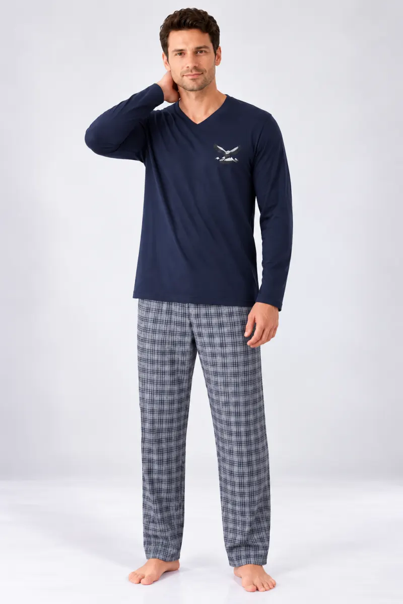 Pijama barbat blumarin cu carouri gri