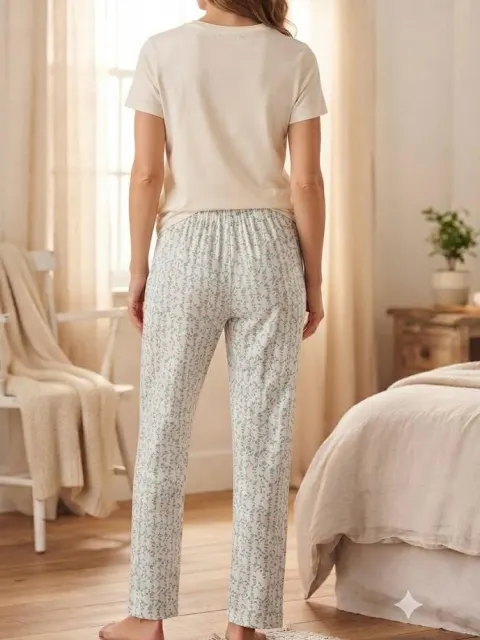 Pantaloni de pijama de dama alb cu blue