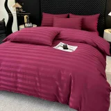 Lenjerie de Pat 100% Bumbac Damasc Deluxe, 6 Piese, Cearșaf cu Elastic 180x200 cm, Husă Pilotă 200x230 cm