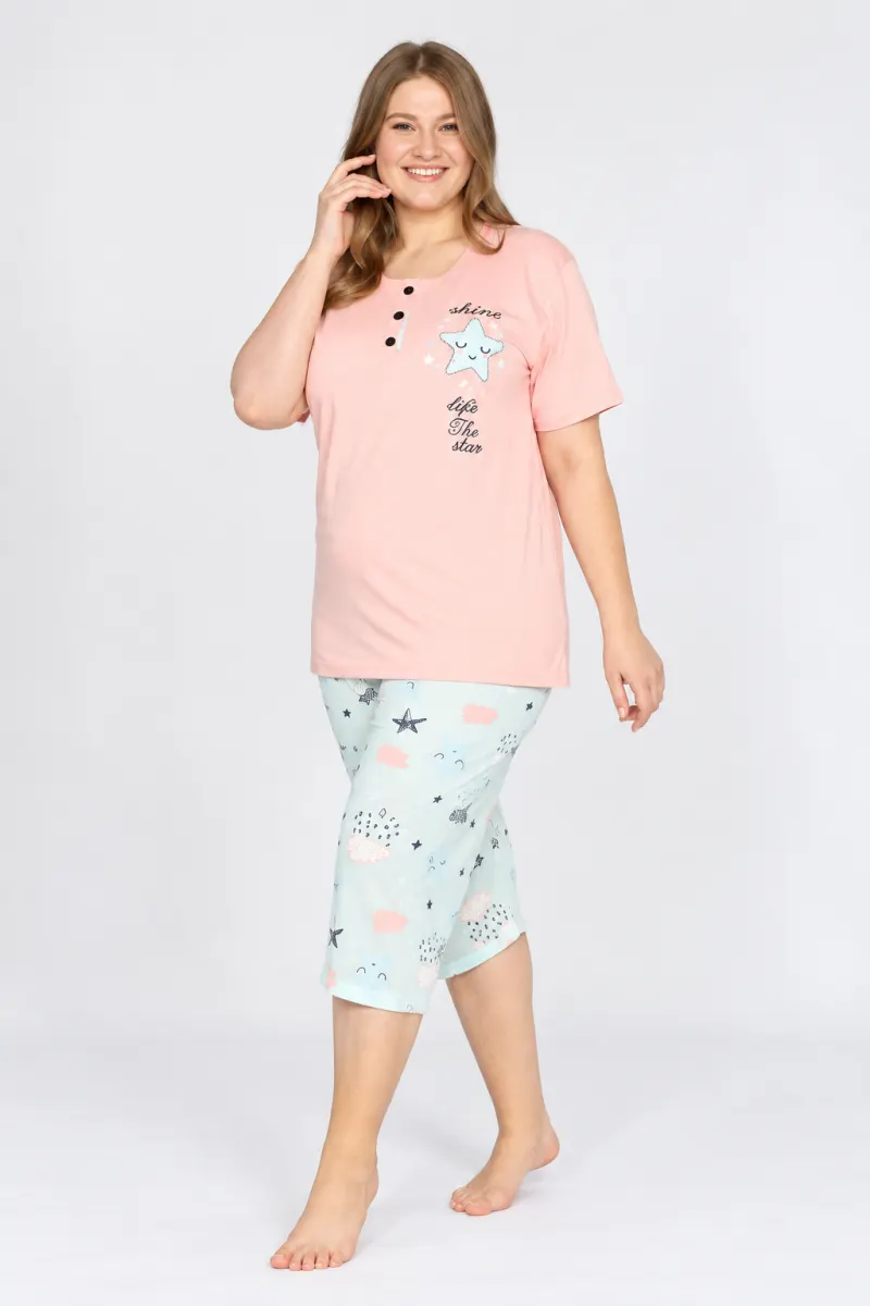 Pijama dama din bumbac, , imprimeu stea