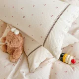 Lenjerie de Pat din 100% Bumbac cu Dantelă, 4 Piese, Cearșaf cu Elastic 180x200 cm