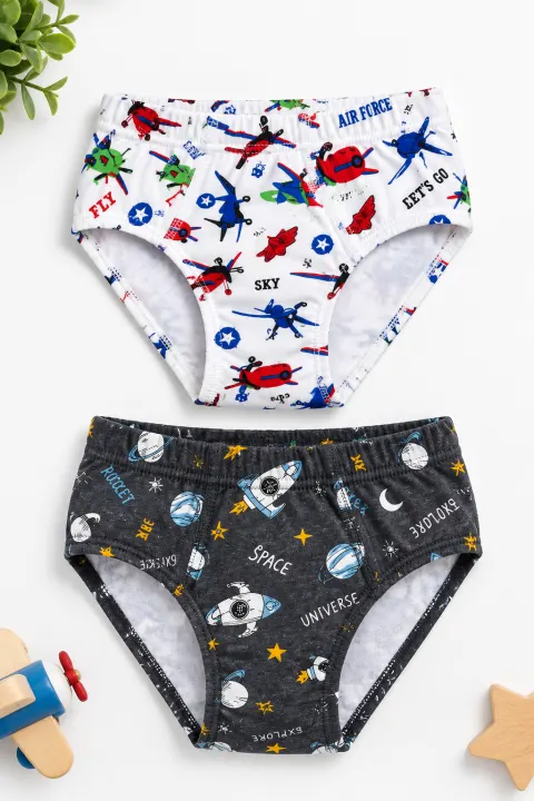 Set 2 Chiloți Băieți din Bumbac – Multicolor cu Avioane