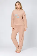 Pijama damă „COCOLINO” crem cu imprimeu nori și steluțe