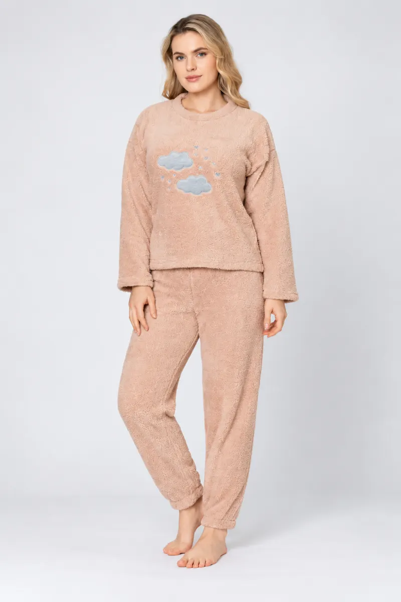 Pijama damă „COCOLINO” crem cu imprimeu nori și steluțe