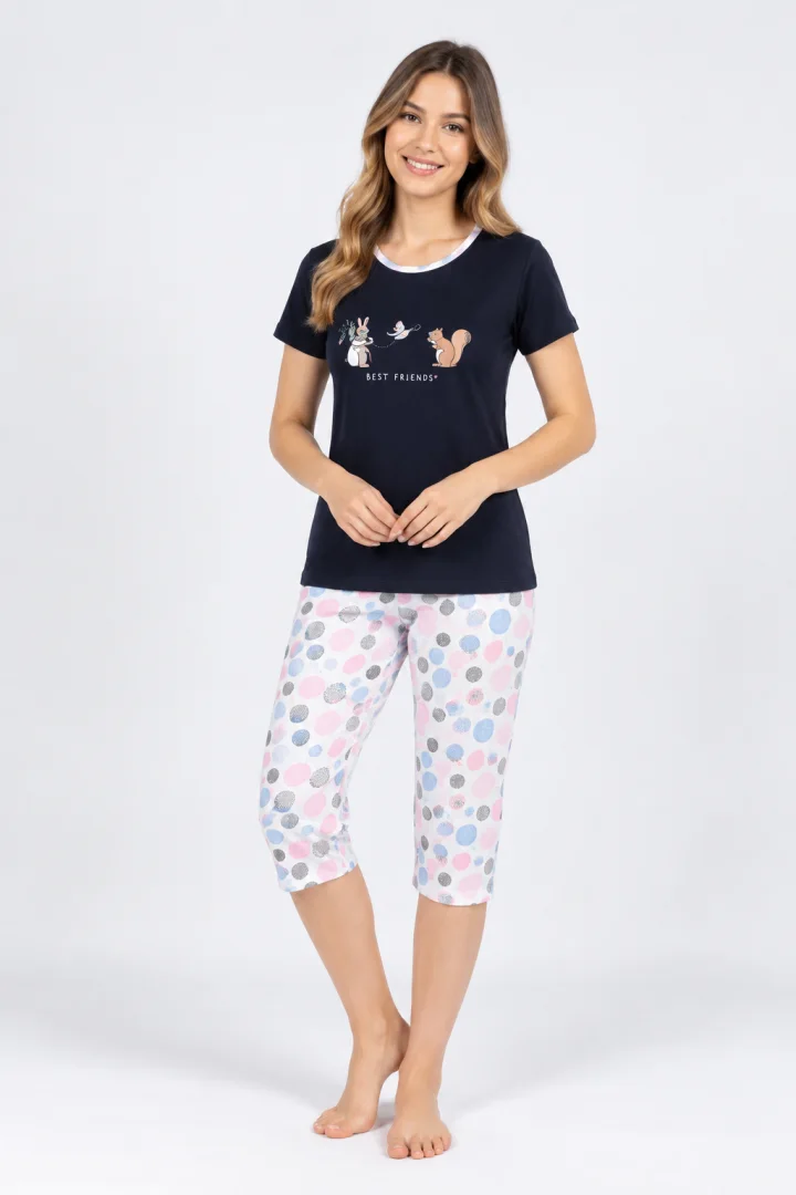 Pijama dama din bumbac, imprimeu ,,Best Friends'', blumarin