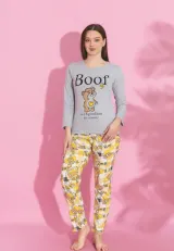 Pijama damă gri,  imprimeu „Boof”