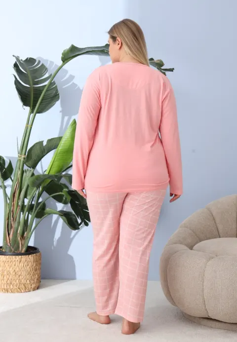 Pijama damă Big Size roz piersică „Happy Saturday”