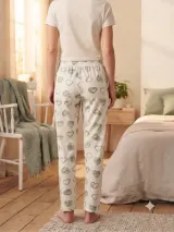 Pantaloni de pijama de dama alb cu inimi verzi