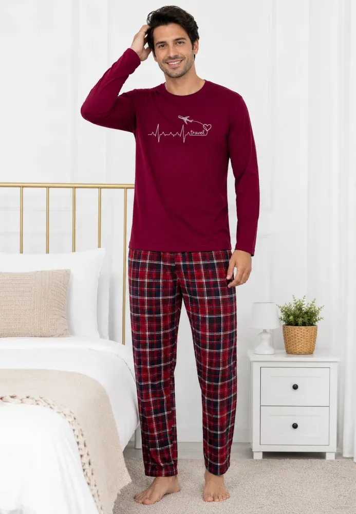 Pijama barbat bordo cu carouri