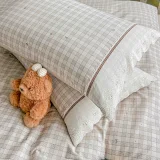 Lenjerie de Pat din 100% Bumbac cu Dantelă, 4 Piese, Cearșaf cu Elastic 180x200 cm