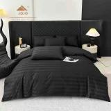 Lenjerie de Pat 100% Bumbac Damasc Deluxe, 6 Piese, Cearșaf cu Elastic 180x200 cm, Husă Pilotă 200x230 cm