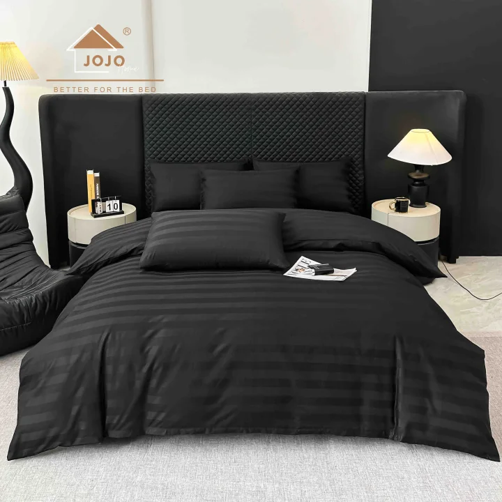 Lenjerie de Pat 100% Bumbac Damasc Deluxe, 6 Piese, Cearșaf cu Elastic 180x200 cm, Husă Pilotă 200x230 cm