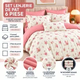 Set Lenjerie de Pat Dublu din Microfibră Premium, 6 Piese, Cearșaf 245x250 cm
