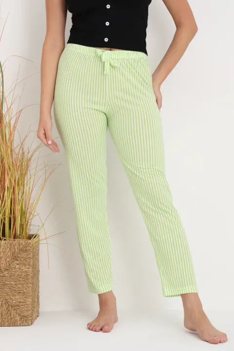 Pantaloni de pijama damă cu dungi verde și alb